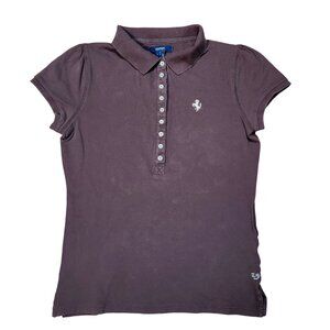Ferrari Womens Polo Shirt Top Brown Cotton Size L